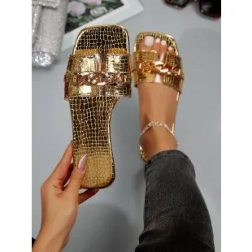 PHILLY'S TREASURE WOMEN FASHION GOLD STONE FLAT SLIPPERS
